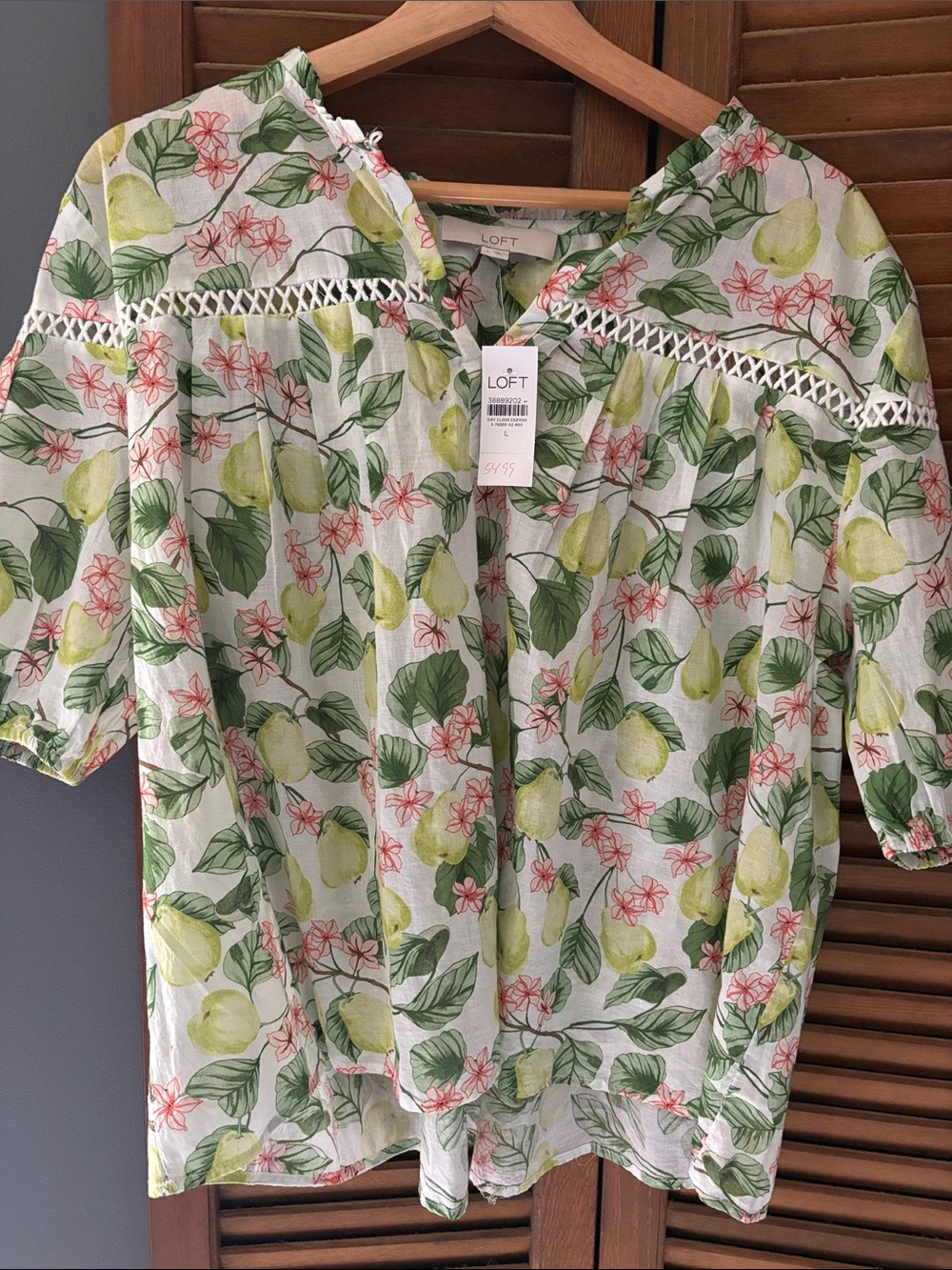 LOFT Lemon & Leaf Peasant Blouse in White, Green and Yellow